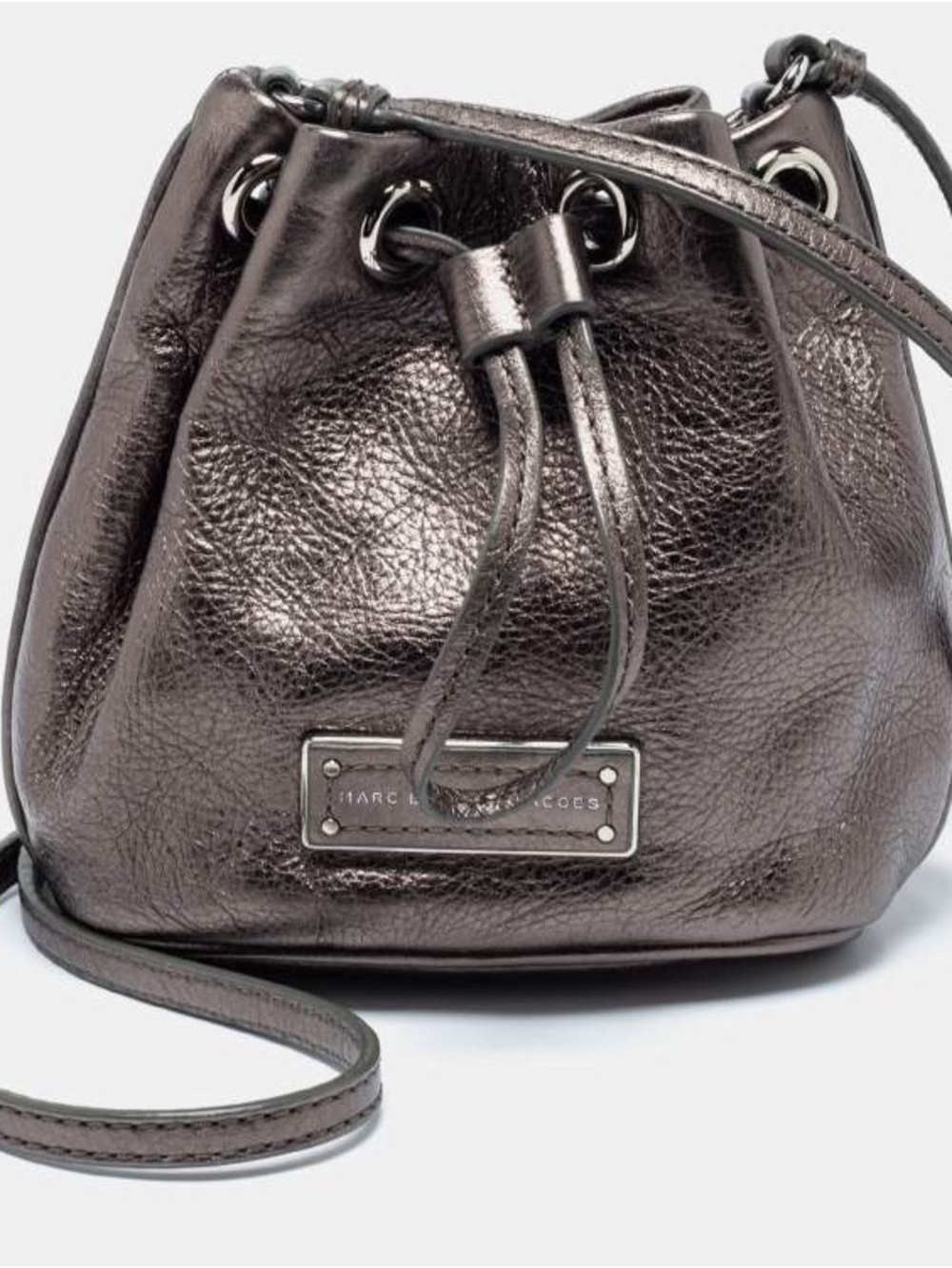 Marc Jacobs Metallic Gunmetal Drawstring Crossbody Bag New with tags